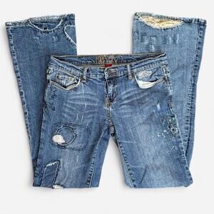 VTG Y2K Forever 21 Light Blue Distressed Patchwork Bootcut Low-Rise Jeans 30